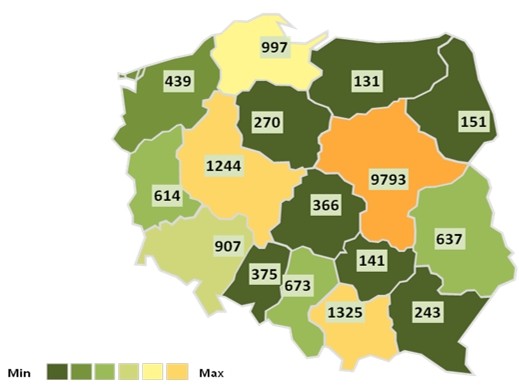 Liczba cudzoziemców, którzy otrzymali zezwolenia na pracę
w poszczególnych województwach w I półroczu 2013 roku Liczba cudzoziemców, którzy otrzymali zezwolenia na pracę
w poszczególnych województwach w I półroczu 2013 roku
